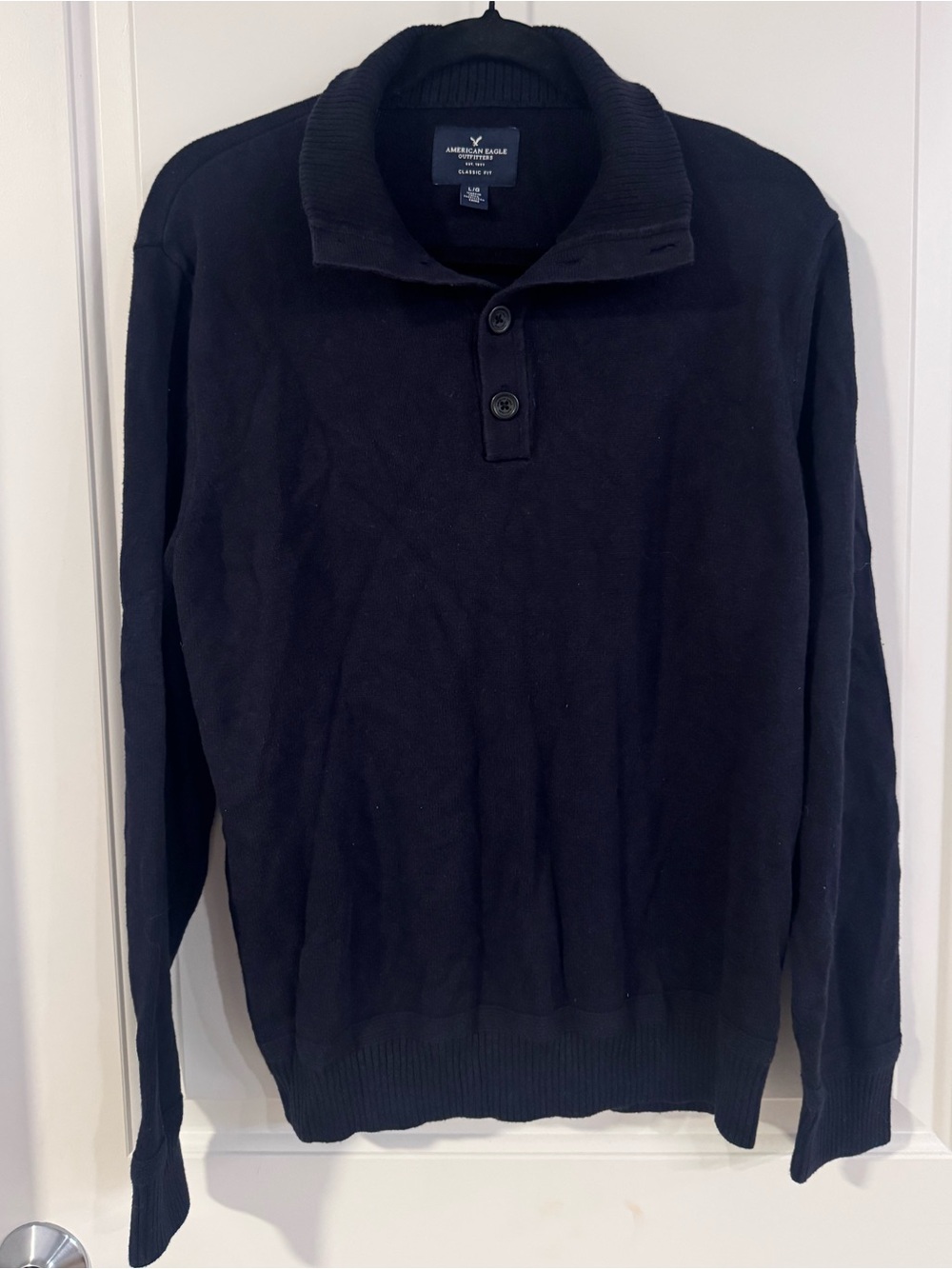 American Eagle Outfitters Men's Size Large Black Zip-Up Collar Sweater